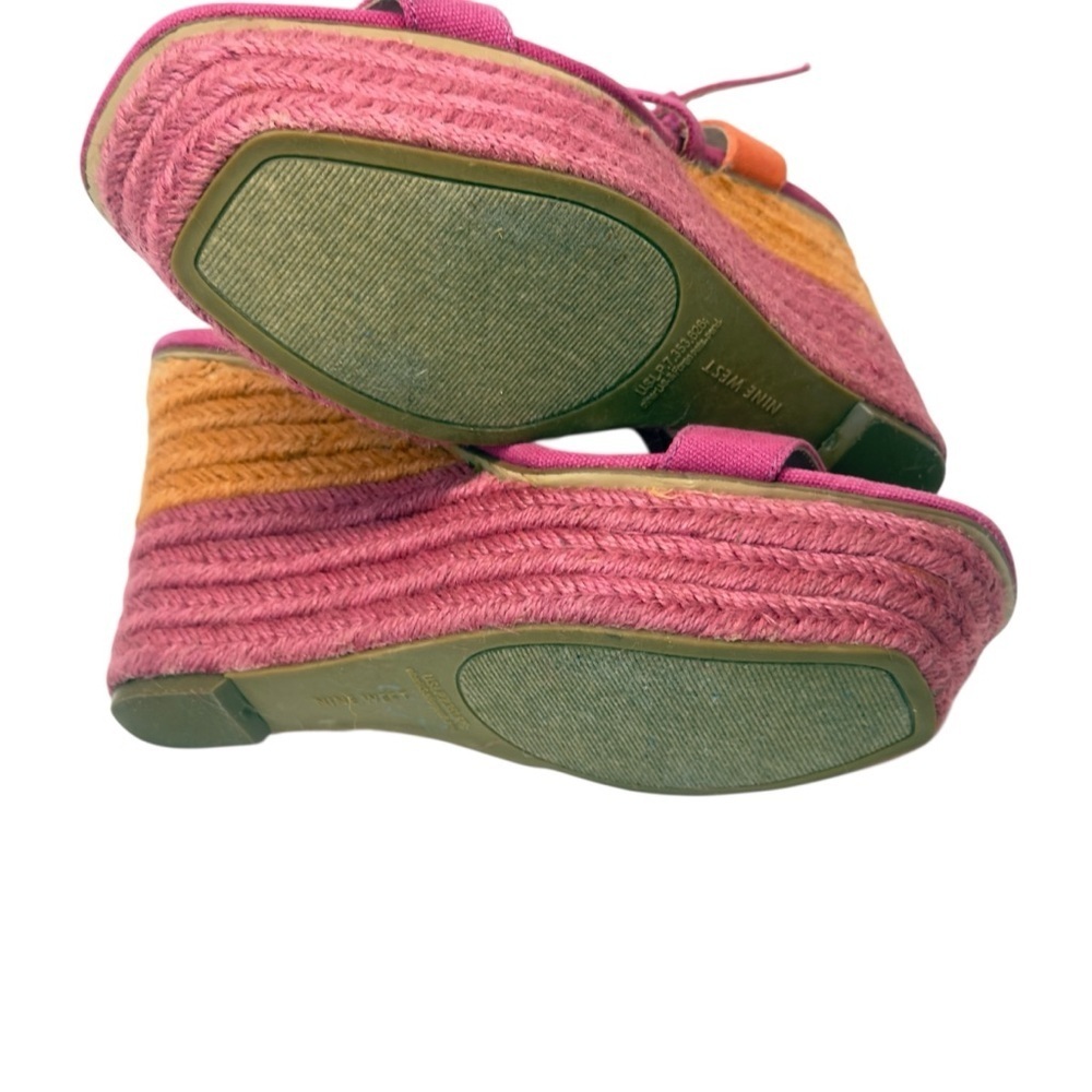 Nine West Pink and Orange Wedge Sandals with Braided Heel - Picture 8 of 12